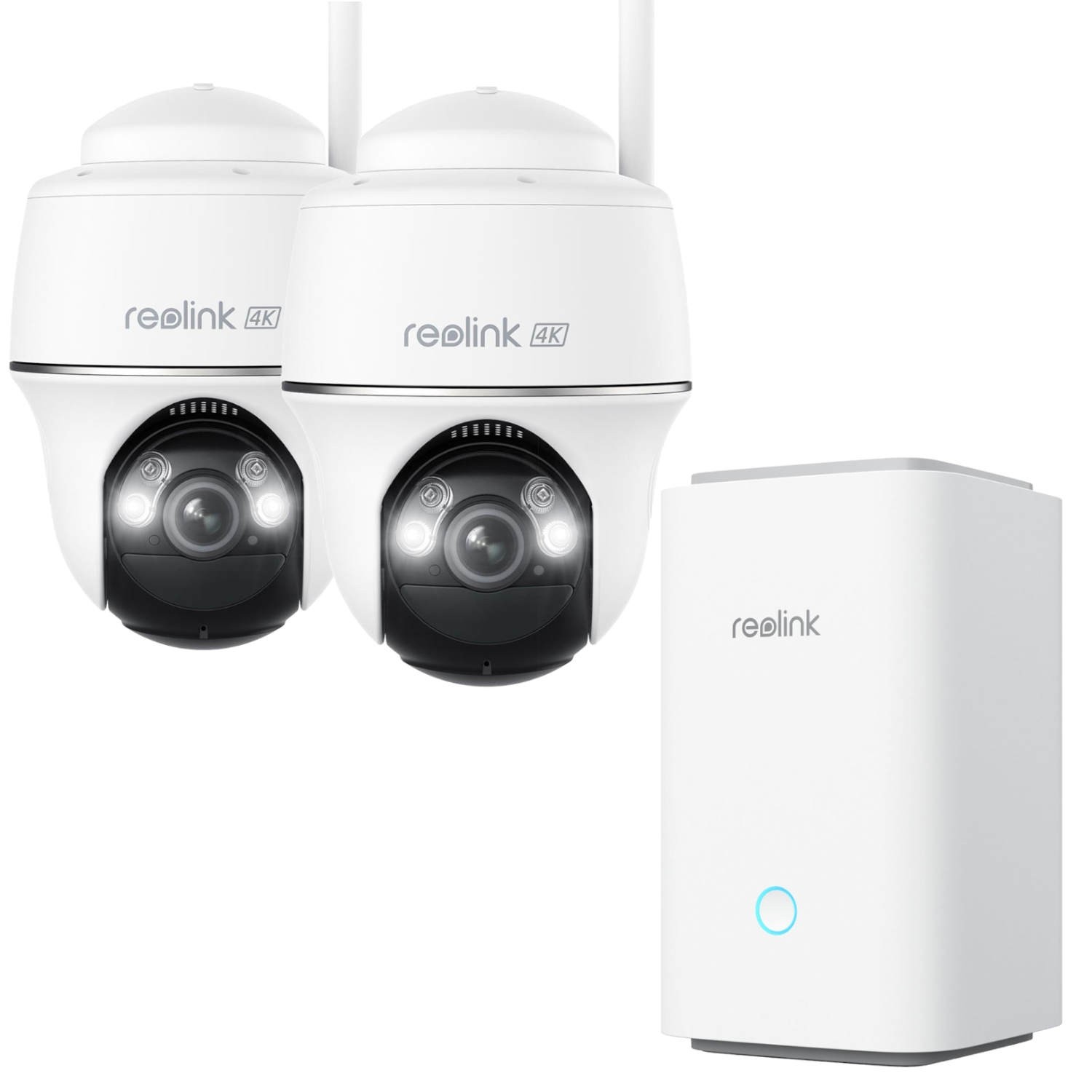 2x Reolink Argus Series B440 kabellose, akkubetriebene, 8 MP Dualband-WLAN Überwachungskamera & 1x Reolink Hub 1 Sicherheitszentrale - Komplettset  für Videoüberwachung