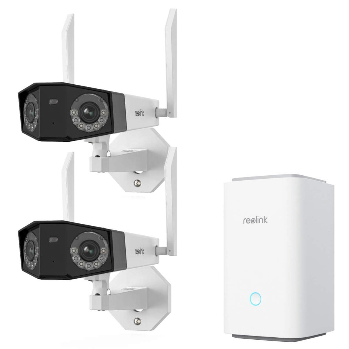 2x Reolink Duo Series W730 Intelligente 4K WLAN Überwachungskamera mit Wi-Fi 6 und zwei Objektiven & 1x Reolink Hub 1 Sicherheitszentrale - Komplettset  für Videoüberwachung