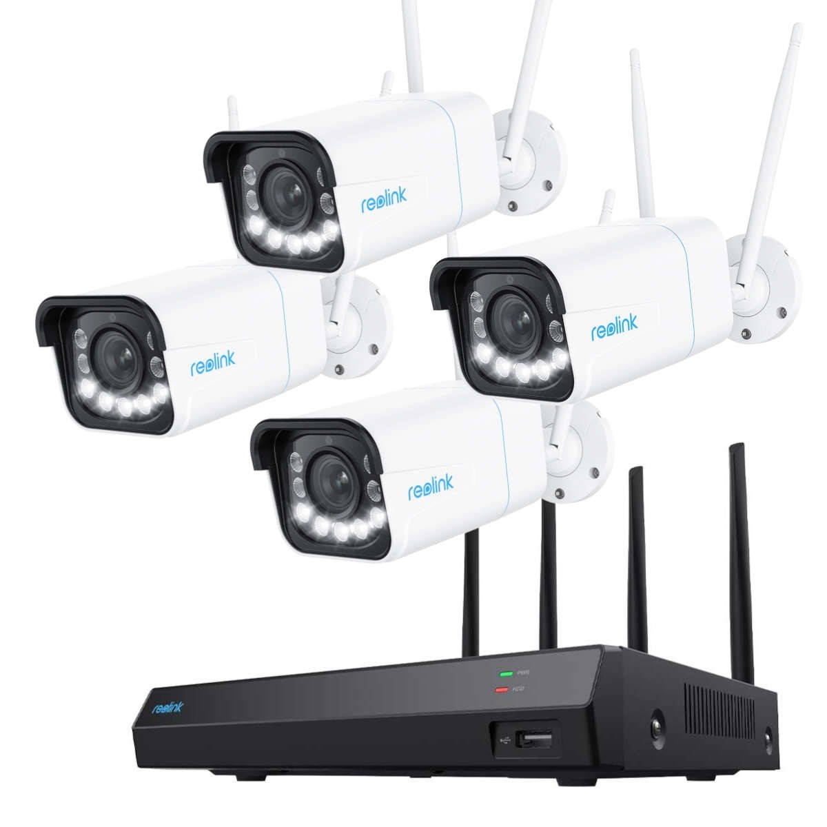 Reolink NVS12W Netzwerkrekorder inkl. 2 TB Festplatte und 4x Reolink W430 4K 8 MP WLAN Kamera Set für Videoüberwachung