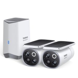 Baseus Security S1 Pro Outdoor Set mit H1 HomeStation und 2X batteriebetriebene WLAN 3K Dual-Objektiv Überwachungskameras, Solarpanel mit automatischem Nachführsystem