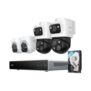 Eufy PoE NVR Security System S4 Videoüberwachungs-Set mit 2x Triple-Lens-PTZ-Kameras, 2x 4K-Turret-Kameras, Netzwerkvideorekorder inklusive 2-TB-Festplatte