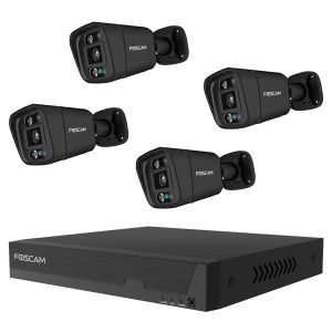 Foscam FN9108E-B4-2T 8-Kanal 3K 5 MP PoE Komplettset für die Videoüberwachung mit 4 Überwachungskameras (schwarz)