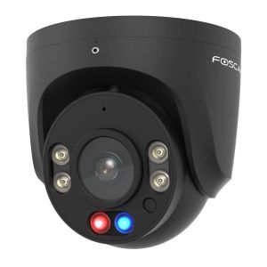 Foscam W5EP intelligente 5 MP POE-Überwachungskamera mit integrierten Scheinwerfern, Rot-blaue Warnlichter und einer Alarmsirene (schwarz)