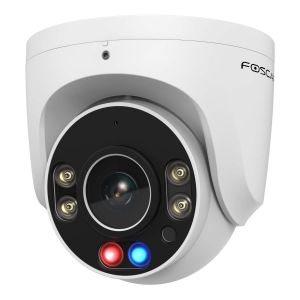 Foscam W5EP intelligente 5 MP POE-Überwachungskamera mit integrierten Scheinwerfern, Rot-blaue Warnlichter und einer Alarmsirene (weiß)