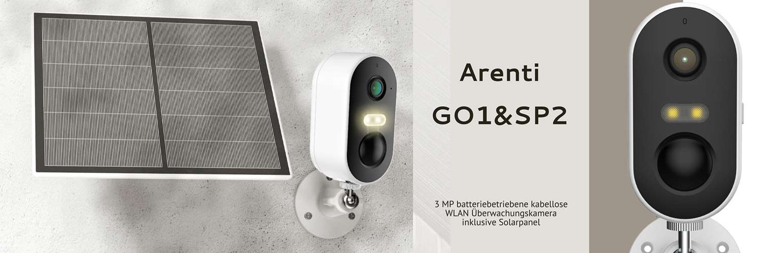 Arenti GO1&SP2 3 MP akkubetriebene WLAN-Überwachungskamera mit Solarpanel und Personenerkennung