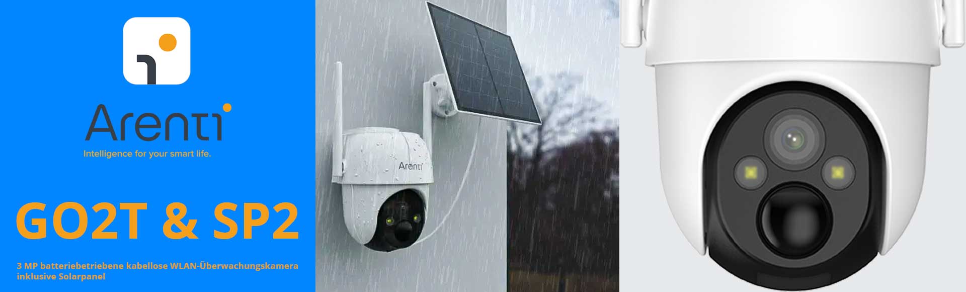 Arenti GO2T&SP2 3 MP akkubetriebene WLAN Überwachungskamera mit Solarpanel