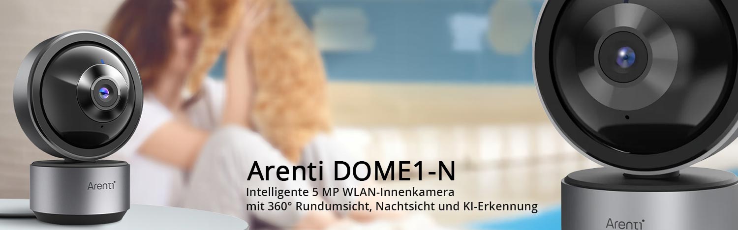 Arenti DOME1-N Intelligente 5 MP Dualband WLAN Innenkamera mit Schwenk- und Neigefunktion, Nachtsicht und KI-Erkennung Arenti DOME1-N Intelligente 5 MP Dualband WLAN Innenkamera mit Schwenk- und Neigefunktion, Nachtsicht und KI-Erkennung