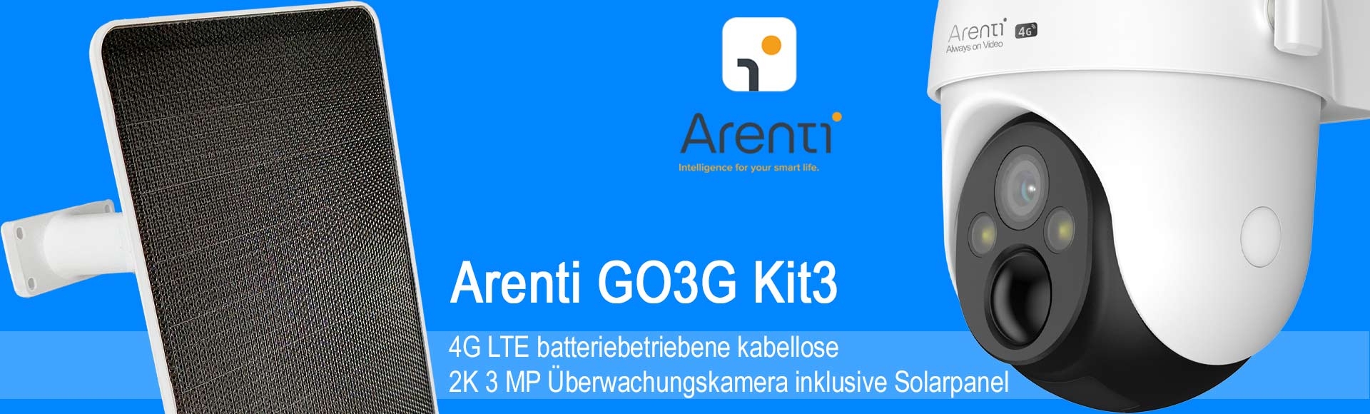 Arenti GO3G Kit3 4G LTE batteriebetriebene kabellose 2K 3 MP Überwachungskamera inklusive Solarpanel Arenti GO3G Kit3 4G LTE batteriebetriebene kabellose 2K 3 MP Überwachungskamera inklusive Solarpanel