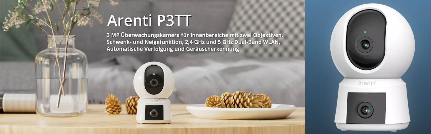 Arenti P3TT 3 MP Überwachungskamera für Innenbereiche mit zwei Objektiven, Schwenk- und Neigefunktion Arenti P3TT 3 MP Überwachungskamera für Innenbereiche mit zwei Objektiven, Schwenk- und Neigefunktion