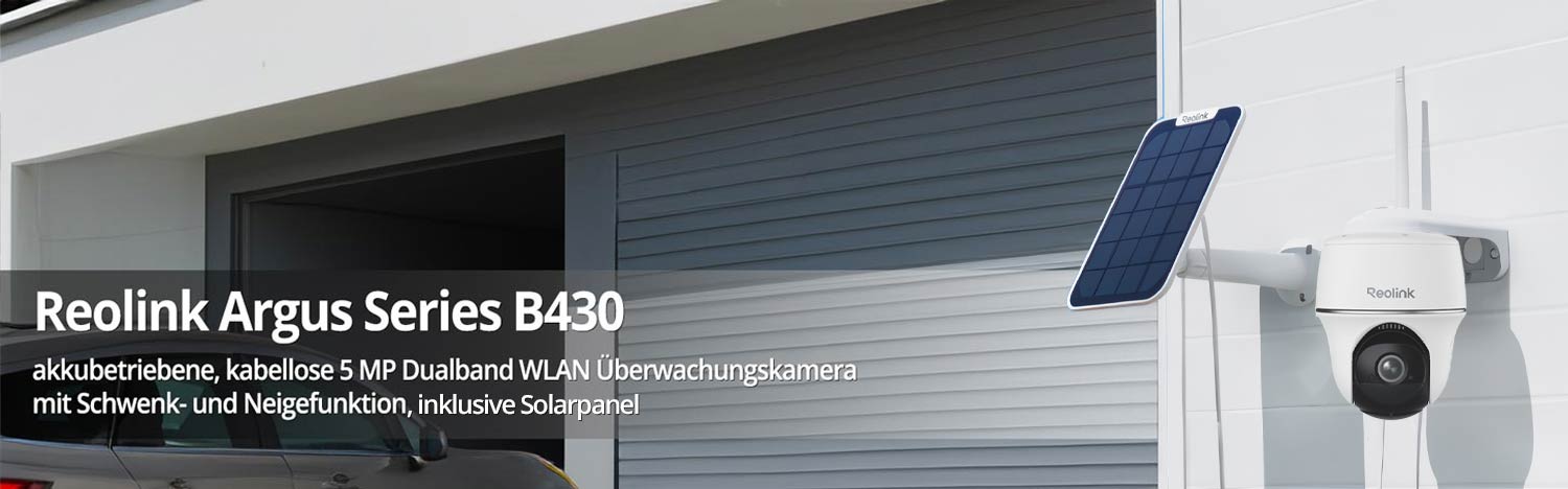 Reolink Argus Series B430 akkubetriebene kabellose 5 MP Dualband WLAN-Überwachungskamera mit Solarpanel