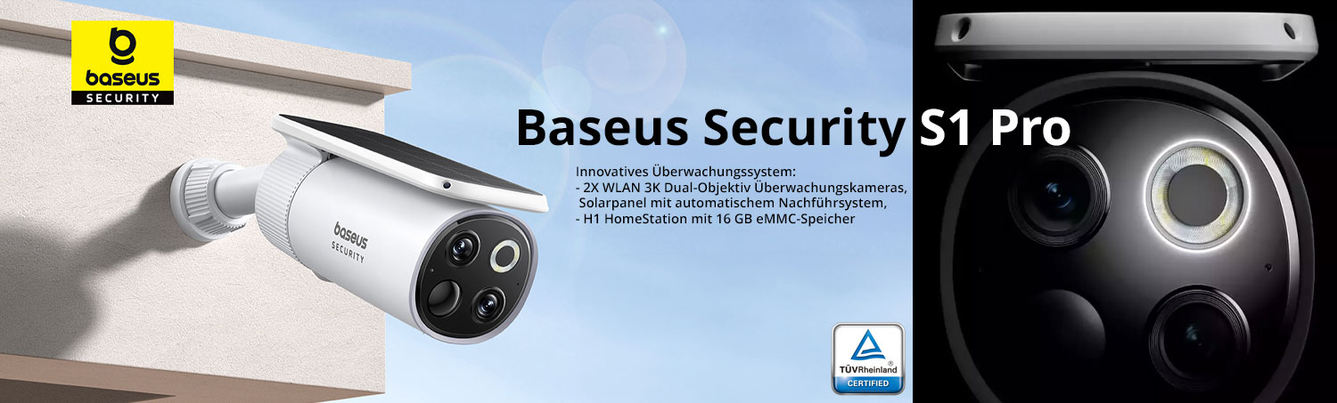 Baseus Security S1 Pro Outdoor Set mit H1 HomeStation und 2X batteriebetriebene WLAN 3K Dual-Objektiv Überwachungskameras, Solarpanel mit automatischem Nachführsystem Baseus Security S1 Pro Outdoor Set mit H1 HomeStation und 2X batteriebetriebene WLAN 3K Dual-Objektiv Überwachungskameras, Solarpanel mit automatischem Nachführsystem