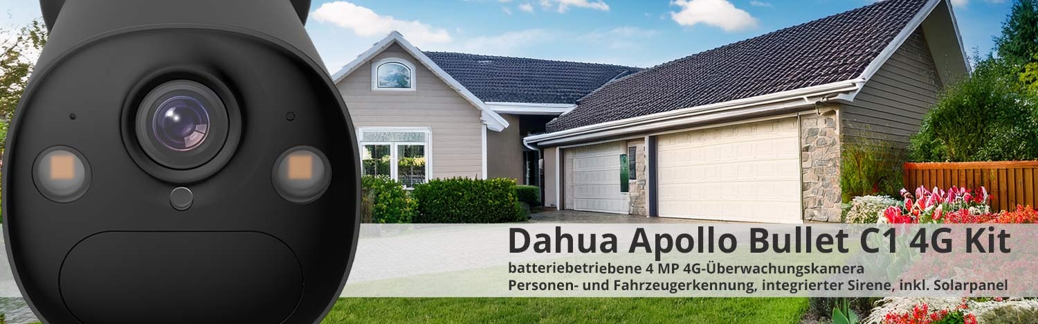 Dahua Apollo Bullet C1 4G Kit intelligente 4 MP LTE / 4G batteriebetriebene &Uuml;berwachungskamera