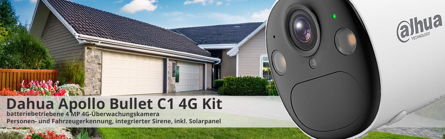 Dahua Apollo Bullet C1 4G Kit intelligente 4 MP LTE / 4G batteriebetriebene &Uuml;berwachungskamera