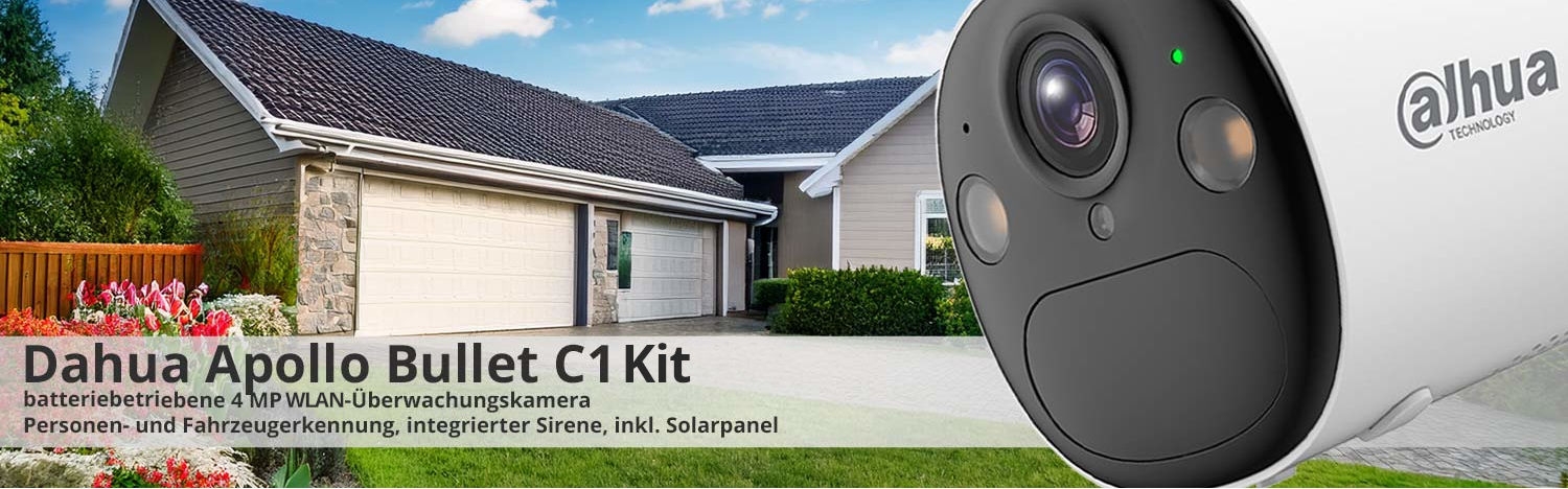 Dahua Apollo Bullet C1 Kit intelligente batteriebetriebene Dualband WLAN-&Uuml;berwachungskamera mit AOV, Wi-Fi 6, inklusive Solarpanel  (wei&szlig;)