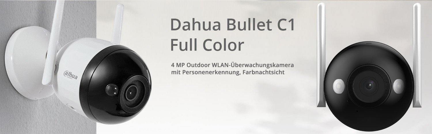 Dahua Bullet C1 Full Color 4 MP Outdoor WLAN-&Uuml;berwachungskamera mit Personenerkennung, Farbnachtsicht
