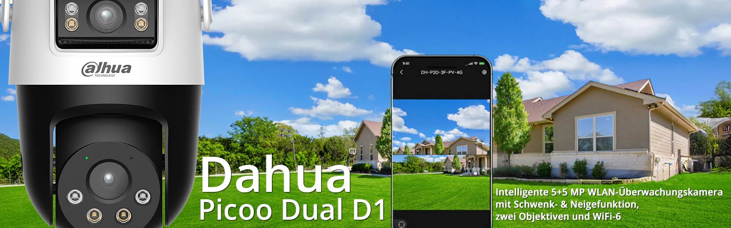 Dahua Picoo Dual D1  intelligente 5+5 MP WLAN-&Uuml;berwachungskamera mit Schwenk- & Neigefunktion, zwei Objektiven und WiFi-6