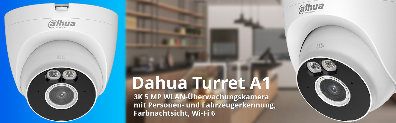 Dahua Turret A1 3K 5 MP Outdoor WLAN-&Uuml;berwachungskamera mit Personen- & Fahrzeugerkennung, Farbnachtsicht, Wi-Fi 6