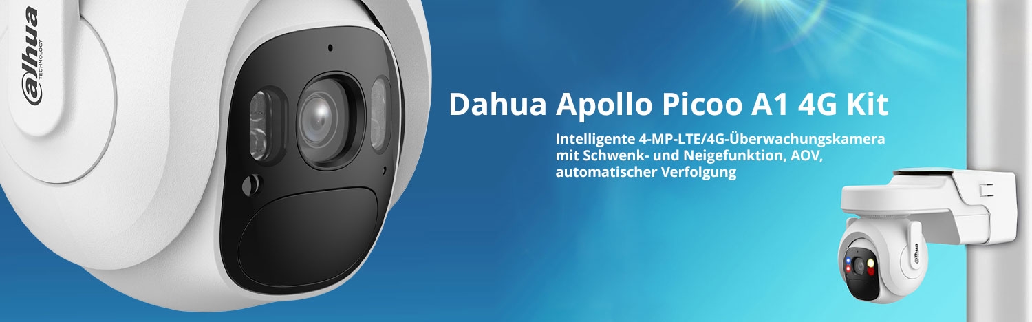 Dahua Apollo Picoo A1 4G intelligente 4 MP LTE / 4G &Uuml;berwachungskamera mit Schwenk- und Neigefunktion, automatischer Verfolgung, AOV