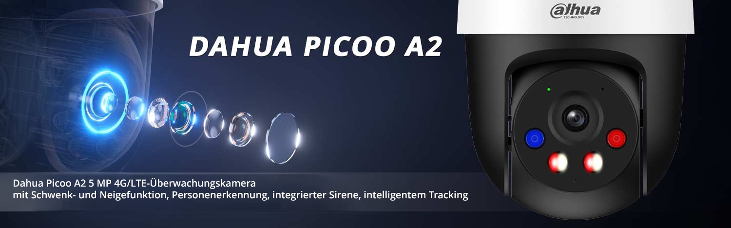 Dahua Picoo A2 5 MP 4G/LTE-&Uuml;berwachungskamera mit Schwenk- und Neigefunktion, Personenerkennung, integrierter Sirene, intelligentem Tracking