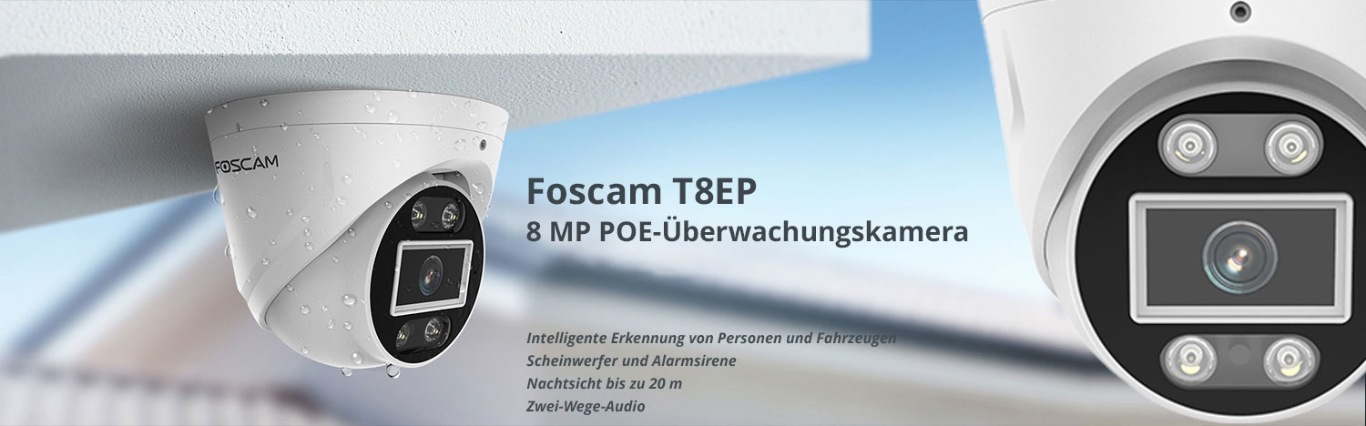 Foscam T8EP 8 MP POE-Überwachungskamera mit integriertem Scheinwerfer und einer Alarmsirene (weiß) Foscam T8EP 8 MP POE-Überwachungskamera mit integriertem Scheinwerfer und einer Alarmsirene (weiß)