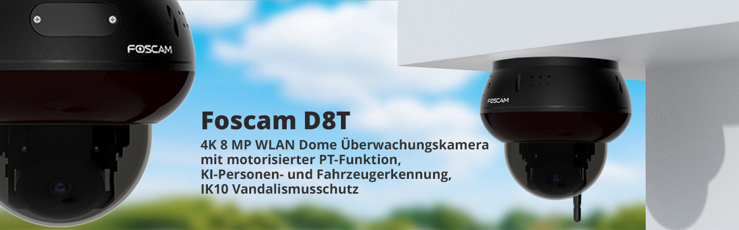 Foscam D8T 4K 8 MP WLAN Dome &Uuml;berwachungskamera mit motorisierter PT-Funktion,  KI-Personen- und Fahrzeugerkennung, IK10 Vandalismusschutz, WiFi 6, (schwarz)