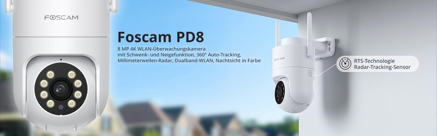 Die Foscam PD8 ist eine leistungsstarke 8 MP 4K WLAN-&Uuml;berwachungskamera f&uuml;r den Au&szlig;enbereich mit modernster Netzwerktechnologie und intelligenter Sensortechnik