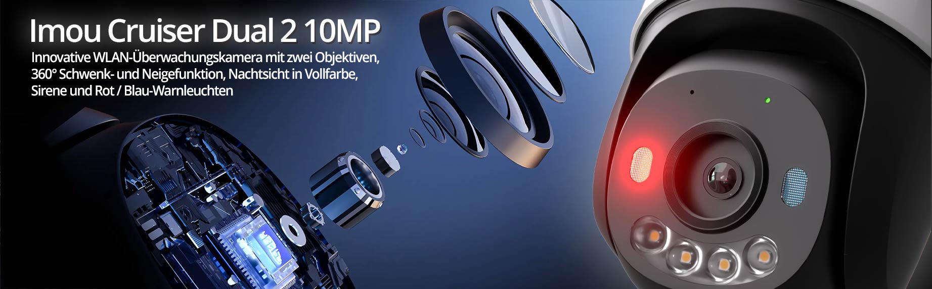Imou Cruiser Dual 2 10MP - Innovative WLAN-&Uuml;berwachungskamera mit zwei Objektiven, 360&deg; Schwenk- und Neigefunktion, Nachtsicht in Vollfarbe, Sirene und Rot / Blau-Warnleuchten, Wi-Fi6