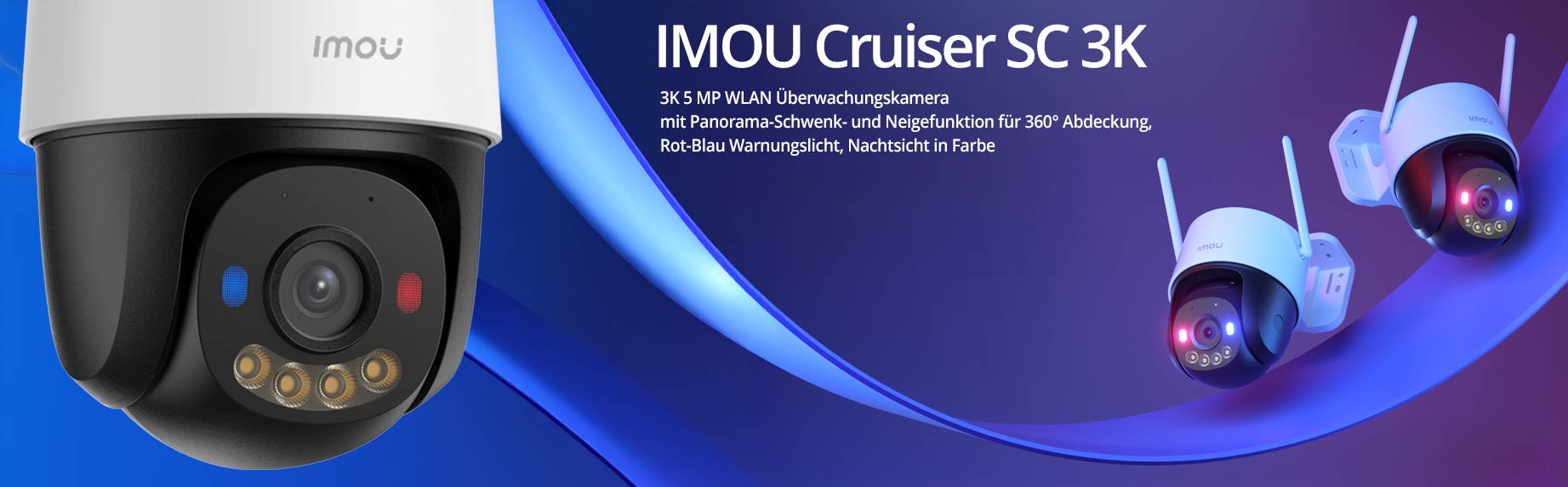 3K 5 MP WLAN-&Uuml;berwachungskamera mit Panorama-Schwenk- und Neigefunktion f&uuml;r 360&deg; Abdeckung, Rot-Blau Warnungslicht, Nachtsicht in Farbe