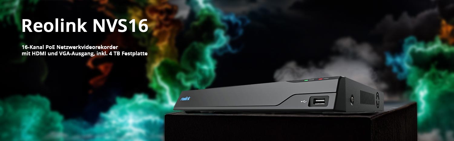 Reolink NVS16 16-Kanal PoE Netzwerkvideorekorder mit HDMI und VGA-Ausgang, inkl. 4 TB Festplatte