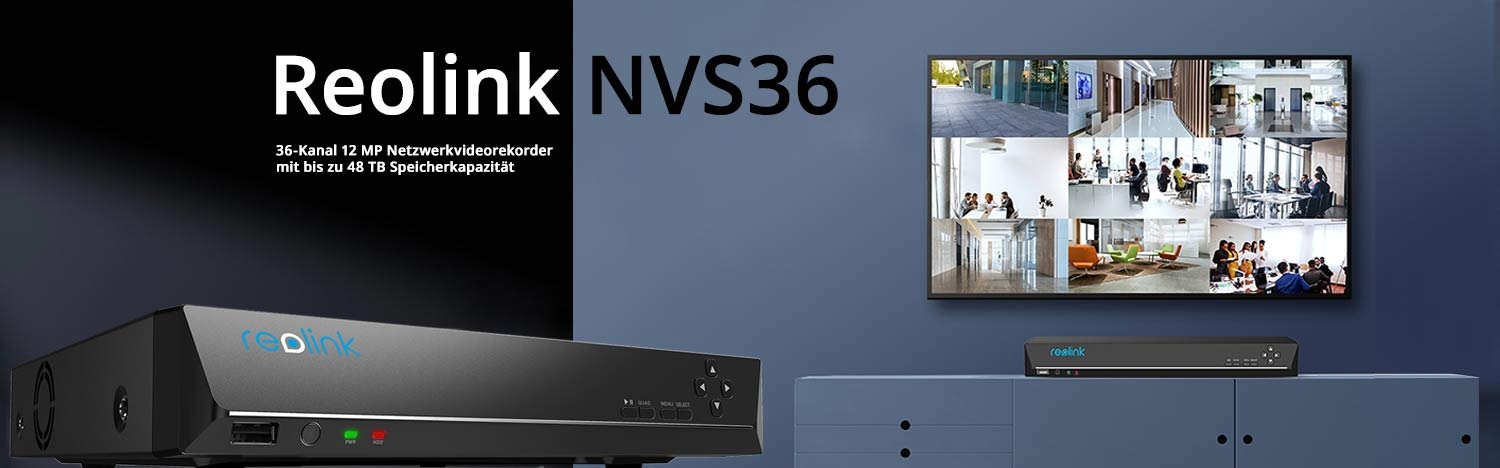 Reolink NVS36 36-Kanal 12 MP PoE Netzwerkvideorekorder mit bis zu 48 TB Speicherkapazität