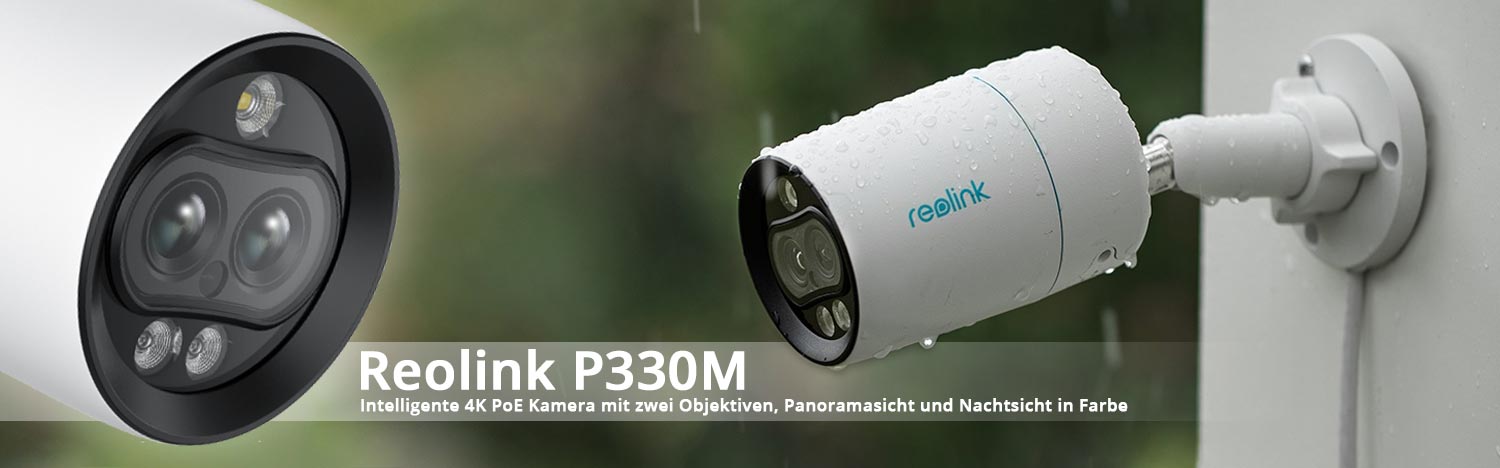 Reolink P330M Intelligente 4K PoE Kamera mit zwei Objektiven, Panoramasicht und Nachtsicht in Farbe