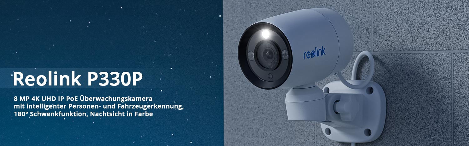 Reolink P330P 8 MP 4K UHD IP PoE Überwachungskamera mit intelligenter Personen- und Fahrzeugerkennung, 180° Schwenkfunktion