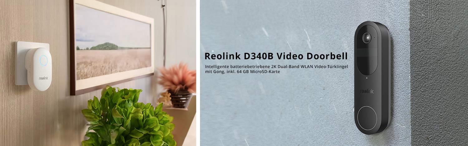 Reolink D340B Video Doorbell    Intelligente batteriebetriebene 2K Dual-Band WLAN Video-T&uuml;rklingel mit Gong, inkl. 64 GB MicroSD-Karte