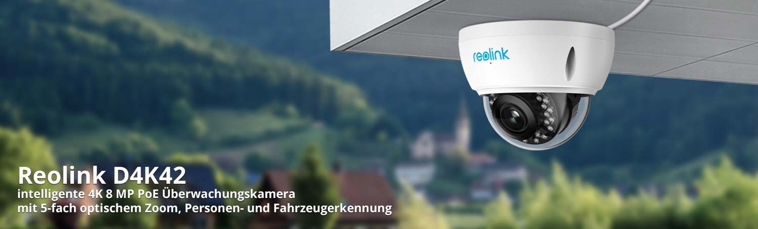 Reolink D4K42 intelligente 4K 8 MP PoE Überwachungskamera mit 5-fach optischem Zoom, Personen- und Fahrzeugerkennung 