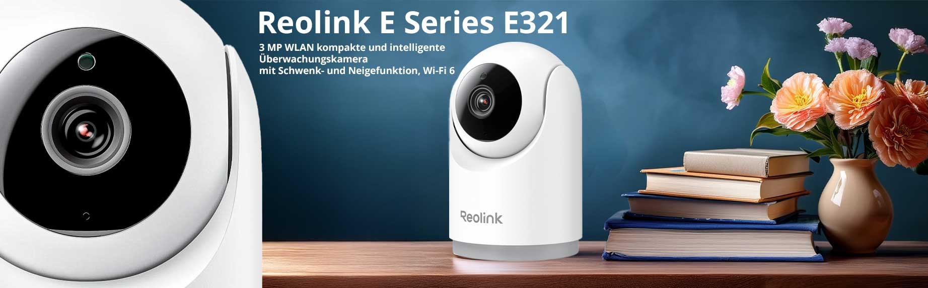 Reolink E Series E321  3 MP WLAN kompakte und intelligente Innen-&Uuml;berwachungskamera mit Schwenk- und Neigefunktion, Wi-Fi 6
