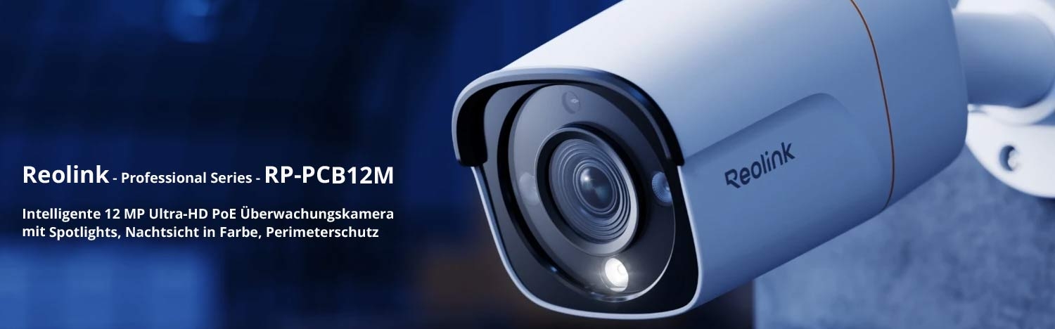 Reolink &ndash; Professional Series - RP-PCB12M Intelligente 12 MP Ultra-HD PoE &Uuml;berwachungskamera mit Spotlights, Nachtsicht in Farbe, Perimeterschutz