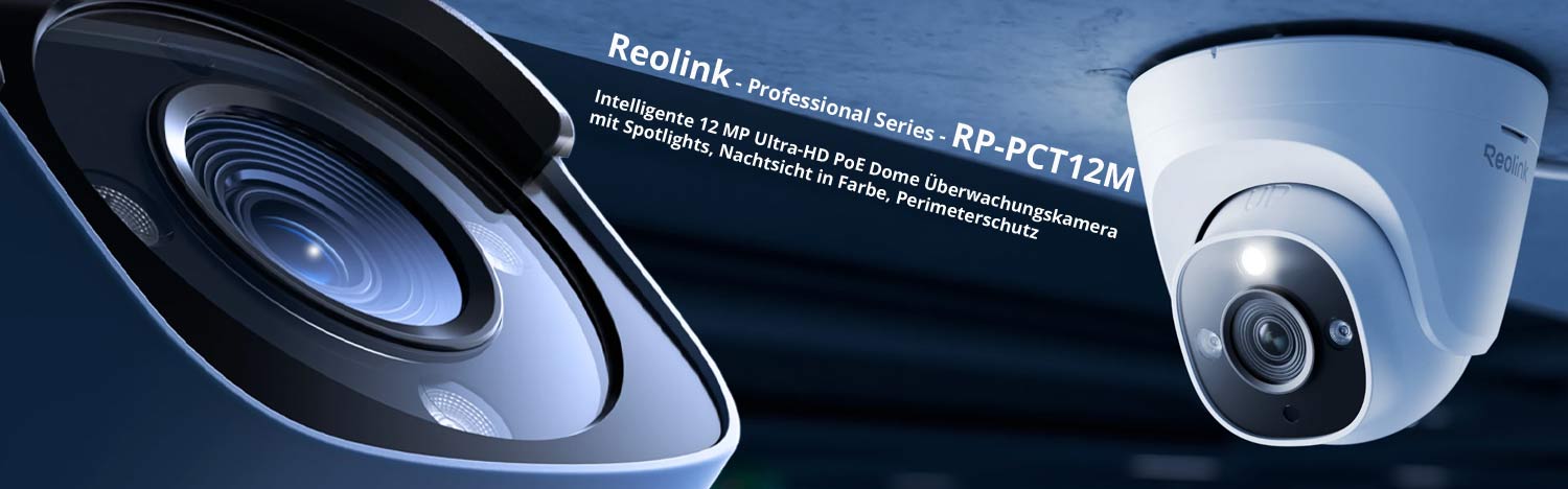 Reolink – Professional Series - RP-PCT12M Intelligente 12 MP Ultra-HD PoE Dome Überwachungskamera mit Spotlights, Nachtsicht in Farbe, Perimeterschutz