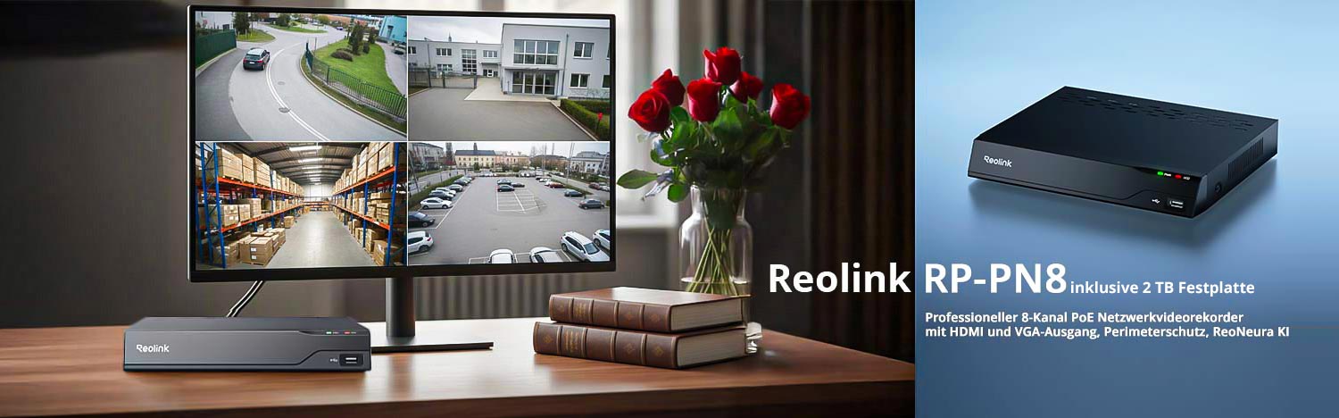 Reolink RP-PN8 Professioneller 8-Kanal PoE Netzwerkvideorekorder mit HDMI und VGA-Ausgang, Perimeterschutz, ReoNeura KI, inkl. 2 TB Festplatte Reolink RP-PN8 Professioneller 8-Kanal PoE Netzwerkvideorekorder mit HDMI und VGA-Ausgang, Perimeterschutz, ReoNeura KI, inkl. 2 TB Festplatte