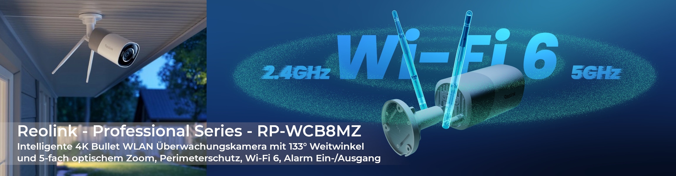 Reolink - Professional Series - RP-WCB8MZ Intelligente 4K Bullet WLAN &Uuml;berwachungskamera mit 133&deg; Weitwinkel und 5-fach optischem Zoom