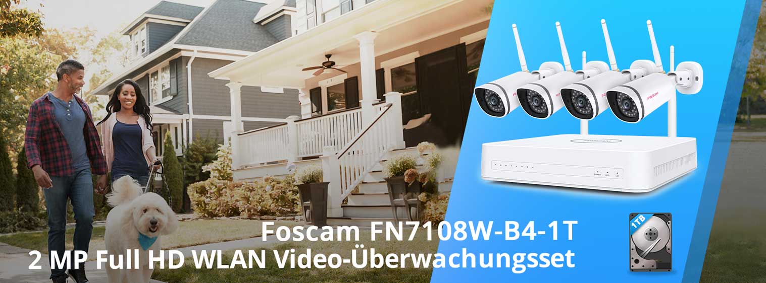 Foscam FN7108W-B4-1T 8-Kanal Full HD WLAN Überwachungsset mit 4 Überwachungskameras