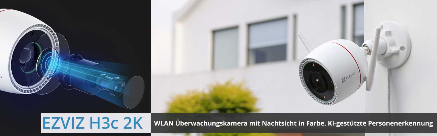 EZVIZ H3c 2K WLAN-IP Überwachungskamera mit Nachtsicht in Farbe, KI-gestützte Personenerkennung