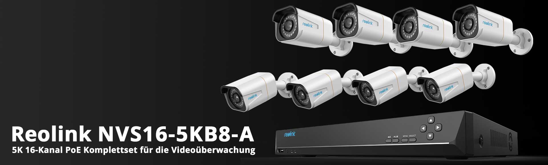 Reolink NVS16-5KB8-A 4K PoE Videoüberwachungsset mit intelligenter Personen- und Fahrzeugerkennung